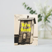 We zijn verhuisd!  2 verdiepingen tellend bijgebou aankondigingskaart (Staand voorkant)