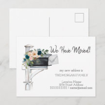 We Zijn Verhuisd,Aquarel Brievenbus Blauwe Bloemen