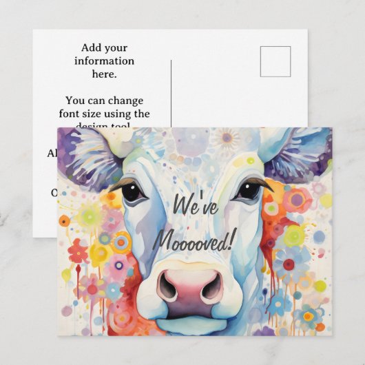 We zijn verhuisd! Artsy Koe Briefkaart (Voorkant / Achterkant)