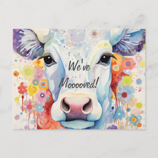 We zijn verhuisd! Artsy Koe Briefkaart (Voorkant)