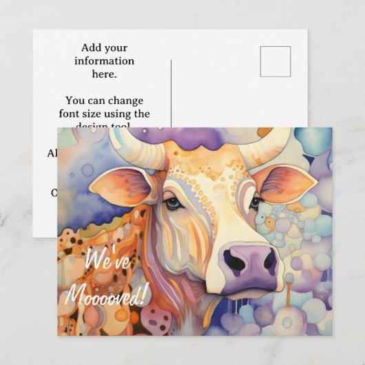 We zijn verhuisd! Artsy Koe Briefkaart (Voorkant / Achterkant)