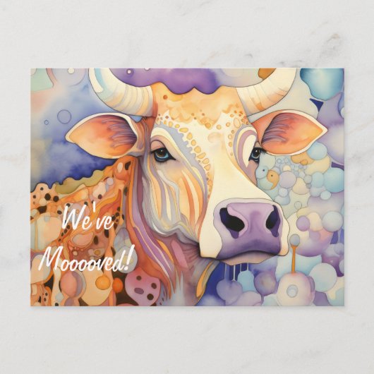 We zijn verhuisd! Artsy Koe Briefkaart (Voorkant)