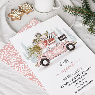 We zijn verhuisd Auto Kerstboom Waterverf Verhuizi Feestdagenkaart