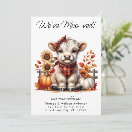 We zijn verhuisd Autumn Highland Cow Nieuw Adres V Aankondiging (Staand voorkant)