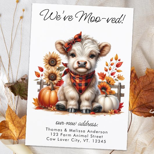 We zijn verhuisd Autumn Highland Cow Nieuw Adres V Aankondiging