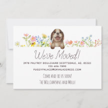 We zijn verhuisd. Beagle Puppy Floral Moving
