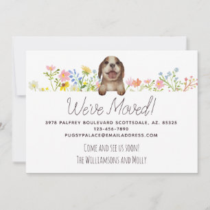 We zijn verhuisd. Beagle Puppy Floral Moving Aankondiging