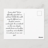 We zijn verhuisd! Bereid je voor op de Lachen! Briefkaart (Achterkant)