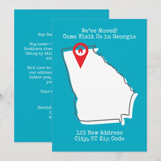 We zijn verhuisd! Bezoek ons in Georgië Aankondiging (Voorkant / Achterkant)