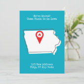 We zijn verhuisd! Bezoek ons in Iowa Aankondiging (Staand voorkant)