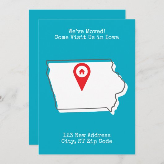 We zijn verhuisd! Bezoek ons in Iowa Aankondiging (Voorkant / Achterkant)
