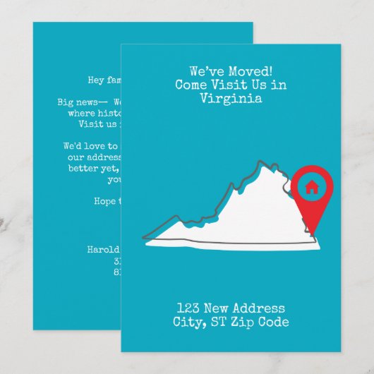 We zijn verhuisd! Bezoek ons in Virginia Aankondiging (Voorkant / Achterkant)