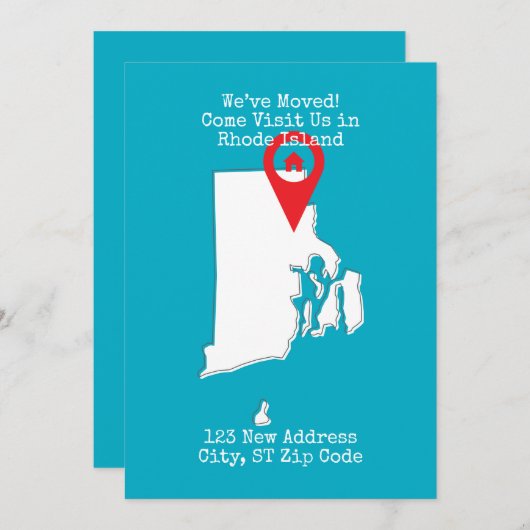 We zijn verhuisd! Bezoek ons op Rhode Island Aankondiging (Voorkant / Achterkant)