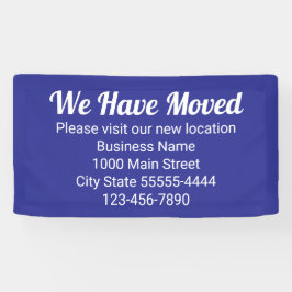 We zijn verhuisd, bezoek onze nieuwe locatie blauw spandoek