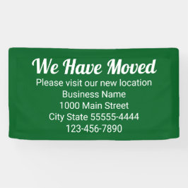 We zijn verhuisd, bezoek onze nieuwe locatie groen spandoek