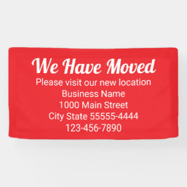 We zijn verhuisd, bezoek onze nieuwe locatie rood spandoek