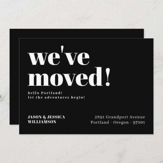We zijn verhuisd. Black Minimal Bold Typography Mo Aankondiging (Voorkant / Achterkant)