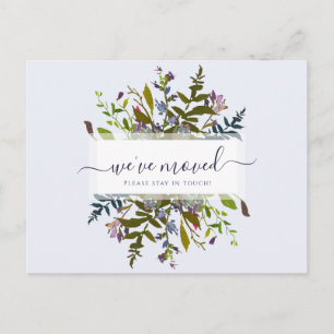 We zijn verhuisd Blauw Botanisch Script Aankondigi Briefkaart