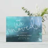 We zijn verhuisd. Blauw handgeschreven nieuw adres Aankondiging (Staand voorkant)