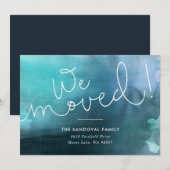 We zijn verhuisd. Blauw handgeschreven nieuw adres Aankondiging (Voorkant / Achterkant)