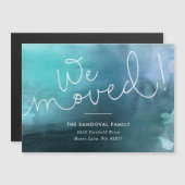 We zijn verhuisd. Blauw met de hand-geschreven Nie (Voorkant / Achterkant)