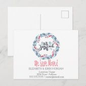 We zijn verhuisd, blauw Wreath, wees blij Aankondigingskaart (Voorkant / Achterkant)