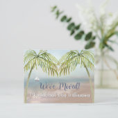 We zijn verhuisd Budget verhuiskaart met strandpal Aankondigingskaart (Staand voorkant)