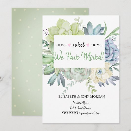 We zijn verhuisd, cactus succulents polka dots (Voorkant / Achterkant)