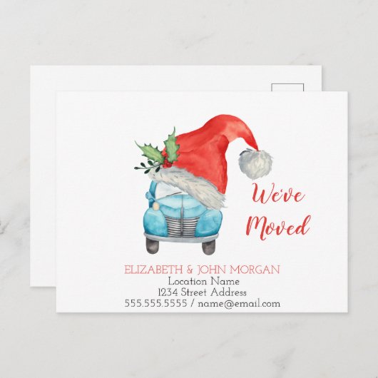 We zijn verhuisd, Car Santa Hat Aankondigingskaart (Voorkant / Achterkant)