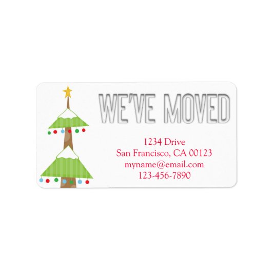 "We zijn verhuisd" Christmas Tree Notification Lab Etiket (Voorkant)