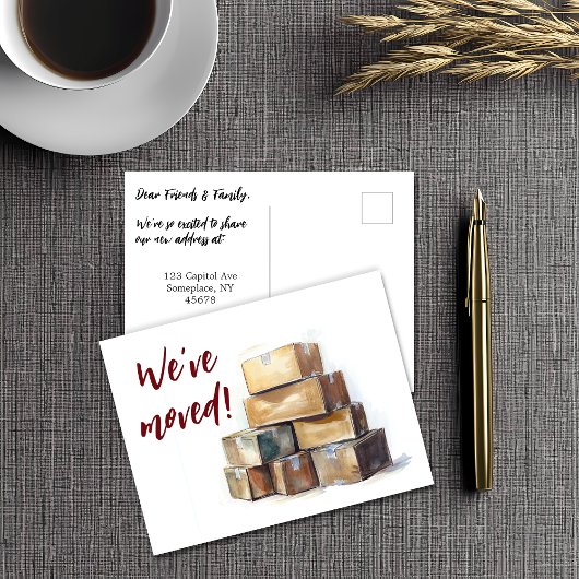 We zijn verhuisd, dozen inpakken briefkaart