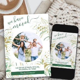 We Zijn Verhuisd Elegant Goud Groen Bladwerk Verhu Aankondiging