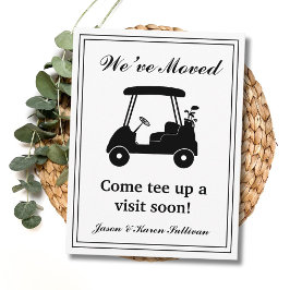 We zijn verhuisd Elegante Golfkar Silhouette Nieuw Briefkaart