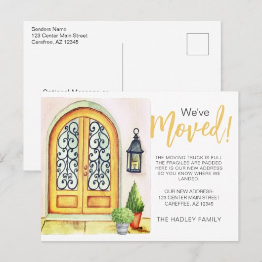 We Zijn Verhuisd Gele Deur Aankondigingskaart (Voorkant / Achterkant)