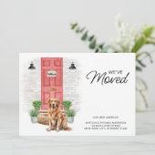 We zijn verhuisd Golden Retriever Rode Deur Hond V Aankondiging (Staand voorkant)