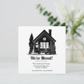 We zijn verhuisd! Golfkar geparkeerd bij huis silh Aankondiging (Staand voorkant)