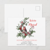 We zijn verhuisd, Holiday Wreath Red Kardinaal Aankondigingskaart (Voorkant / Achterkant)