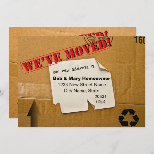 WE ZIJN VERHUISD - KARTONNEN DOOS BERICHT AANKONDIGING (Voorkant / Achterkant)