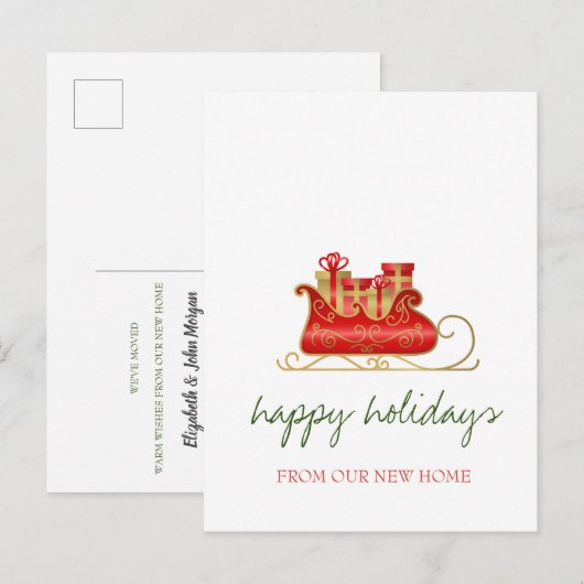 We zijn verhuisd,Kerst slee Kerstmis  Aankondigingskaart (Voorkant / Achterkant)