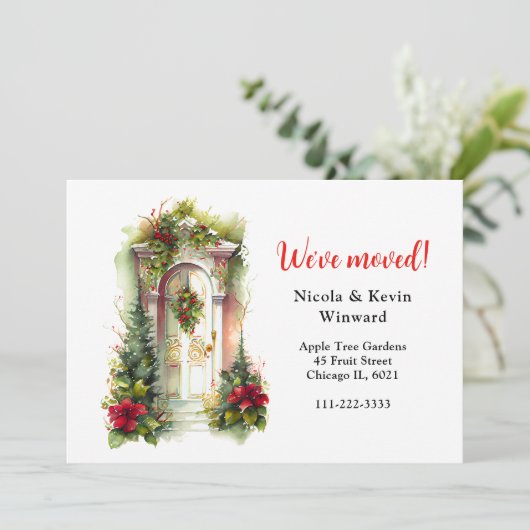 We zijn verhuisd kerstbessen deur aankondiging (Staand voorkant)