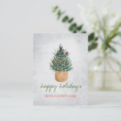 We zijn verhuisd, kerstboom, pijnbomen, sneeuw aankondigingskaart (Staand voorkant)