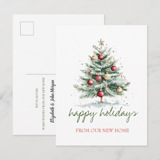 We zijn verhuisd, kerstboom rode ballen aankondigingskaart (Voorkant / Achterkant)