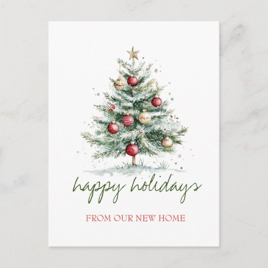 We zijn verhuisd, kerstboom rode ballen aankondigingskaart (Voorkant)