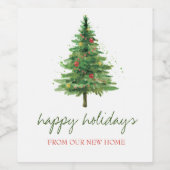 We zijn verhuisd, kerstboomfeestdag wijn etiket (Enkel label)