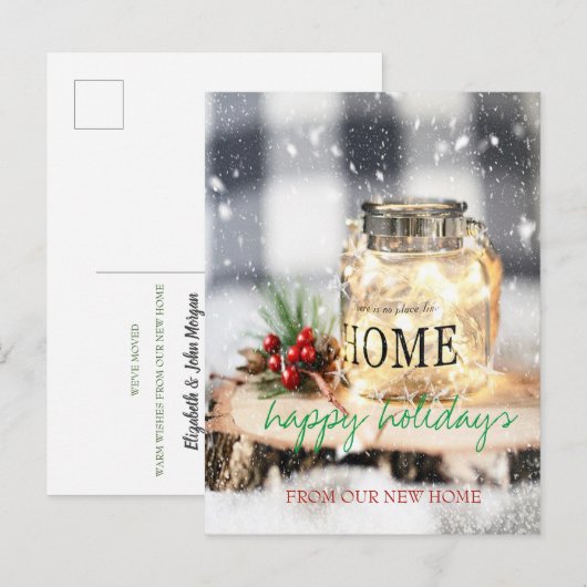 We zijn verhuisd, kerstversiering, kaarsvakantie aankondigingskaart (Voorkant / Achterkant)