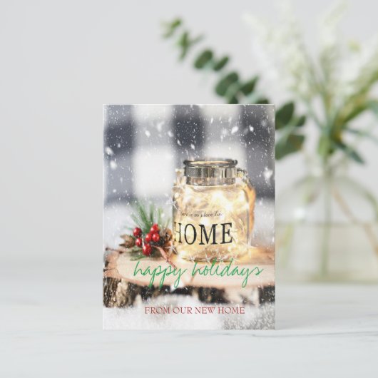 We zijn verhuisd, kerstversiering, kaarsvakantie aankondigingskaart (Staand voorkant)