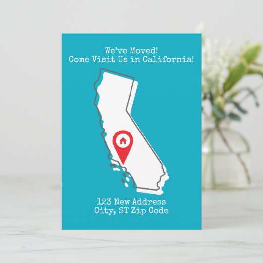 We zijn verhuisd! Kom ons bezoeken in Californië Aankondiging (Staand voorkant)