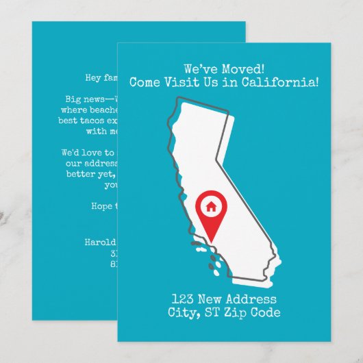 We zijn verhuisd! Kom ons bezoeken in Californië Aankondiging (Voorkant / Achterkant)