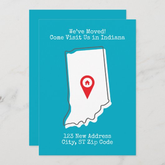 We zijn verhuisd! Kom ons bezoeken in Indiana Aankondiging (Voorkant / Achterkant)