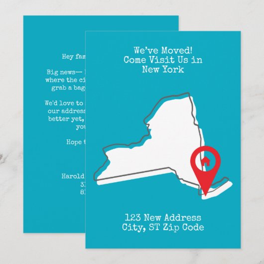 We zijn verhuisd! Kom ons bezoeken in New York Aankondiging (Voorkant / Achterkant)